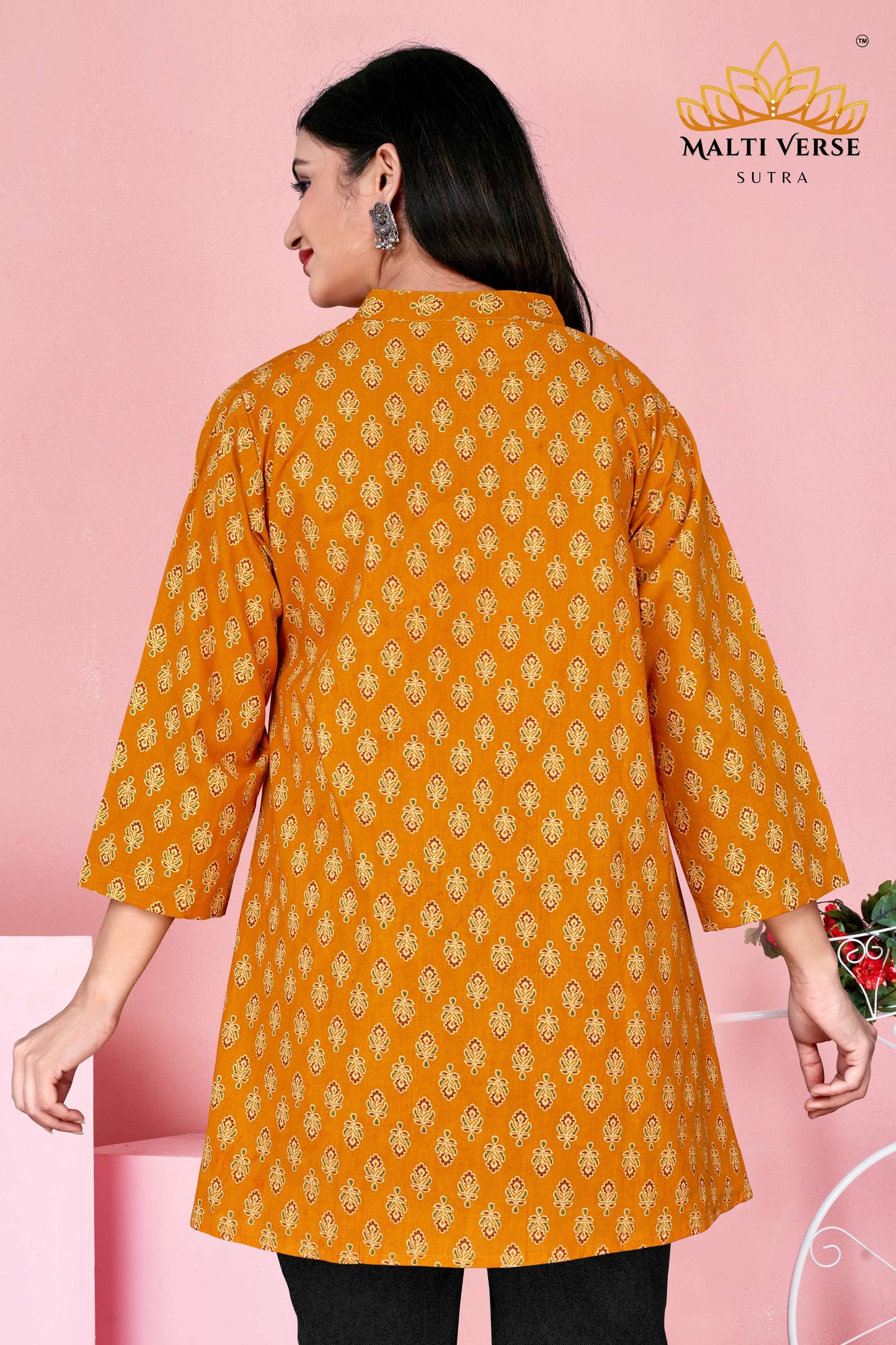 Malti Verse Sutra Women’s Premium 100% PURE COTTON Mustard Yellow Printed Kurti | Elegant Floral Design | Soft, Breathable & Stylish Everyday Wear