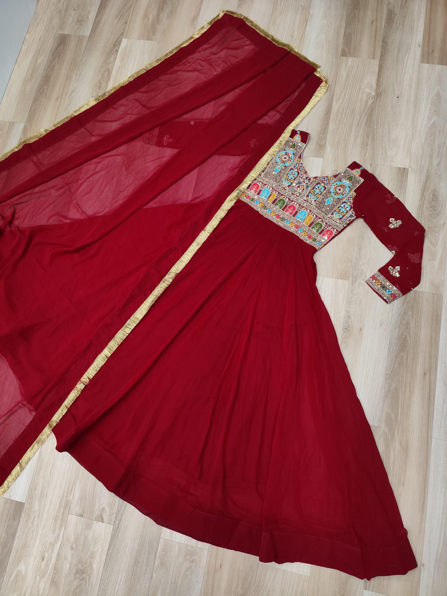 Majestic Red Anarkali Gown with Heavy Embroidered Yoke