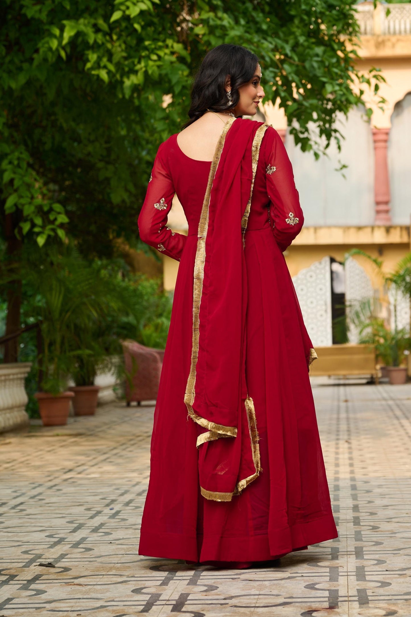 Majestic Red Anarkali Gown with Heavy Embroidered Yoke
