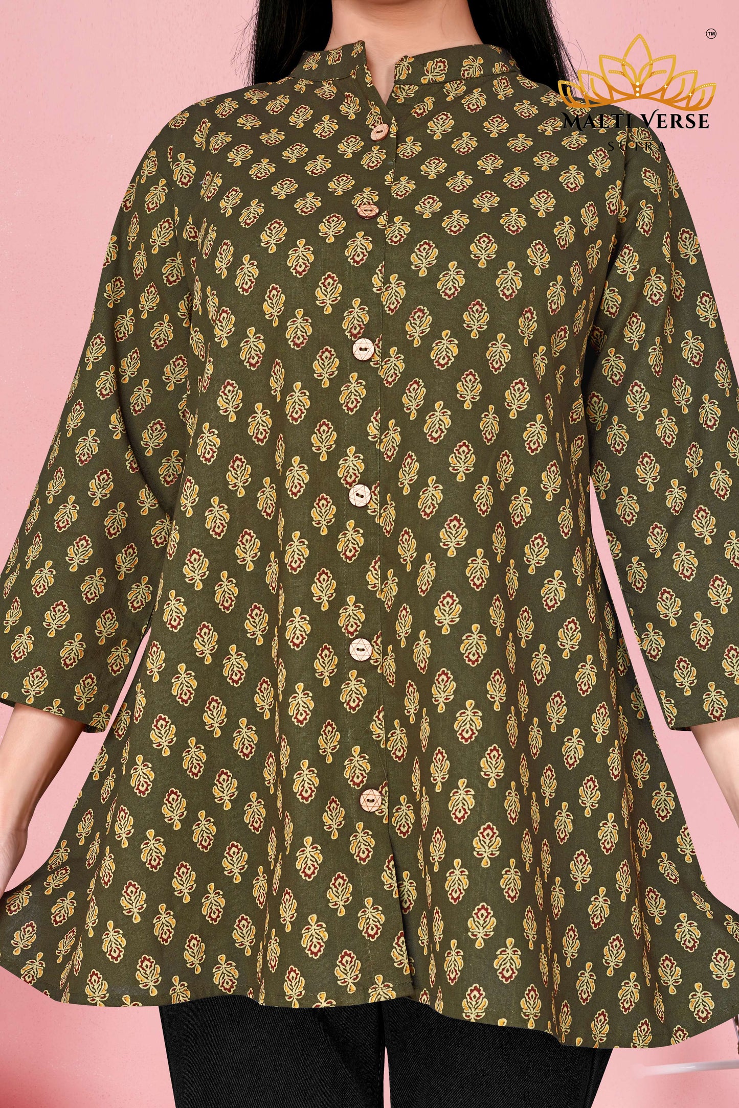 Malti Verse Sutra Women’s Premium 100% PURE COTTON Printed Kurti | Olive Green Floral Elegance | Soft, Stylish & Breathable Daily Wear