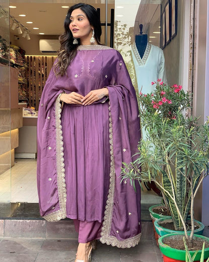 Elegant Purple Anarkali Kurta Set