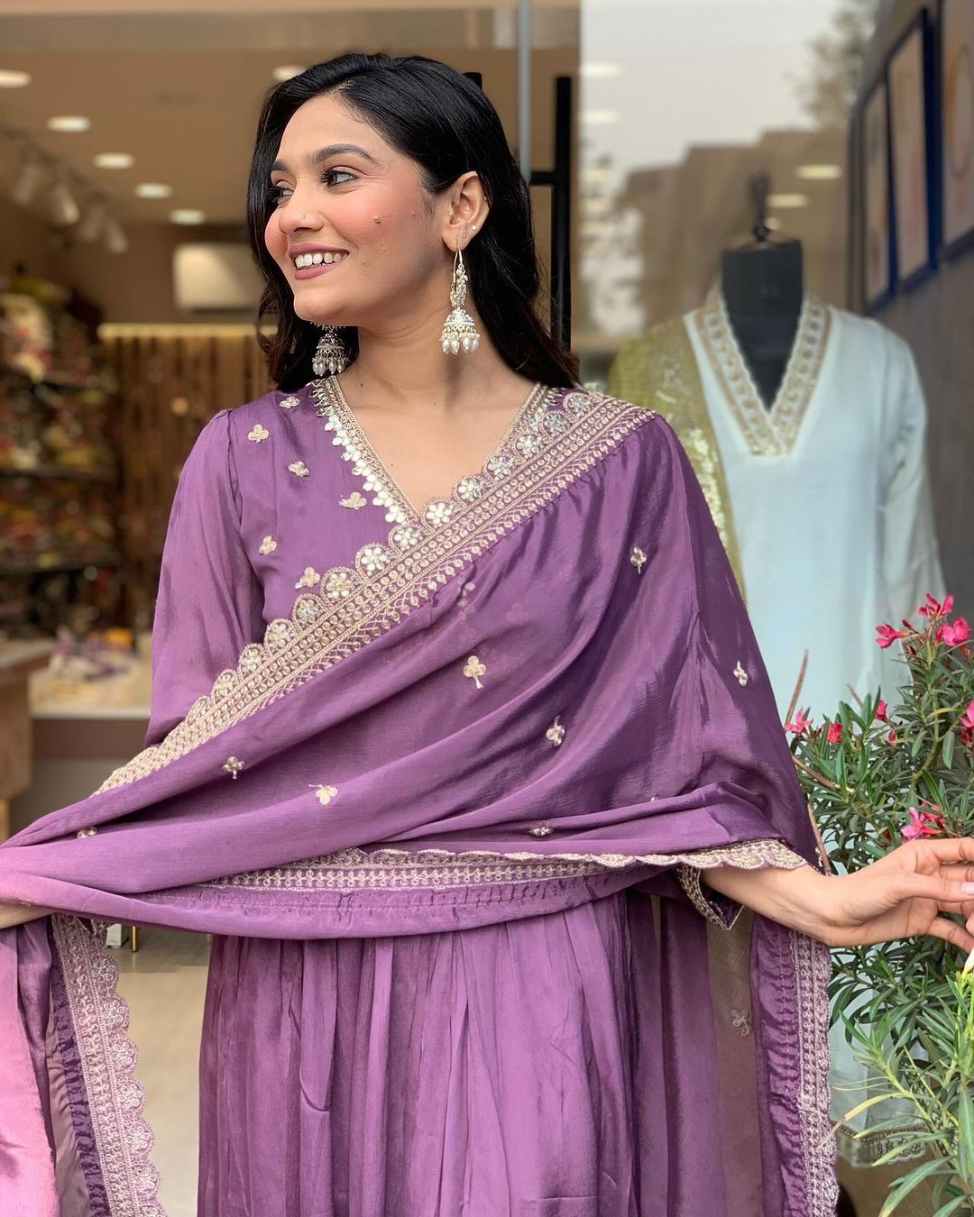 Elegant Purple Anarkali Kurta Set