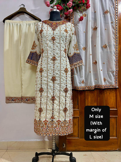 Regal Ivory/Beige Heavily Embroidered Jacket Style Anarkali Set