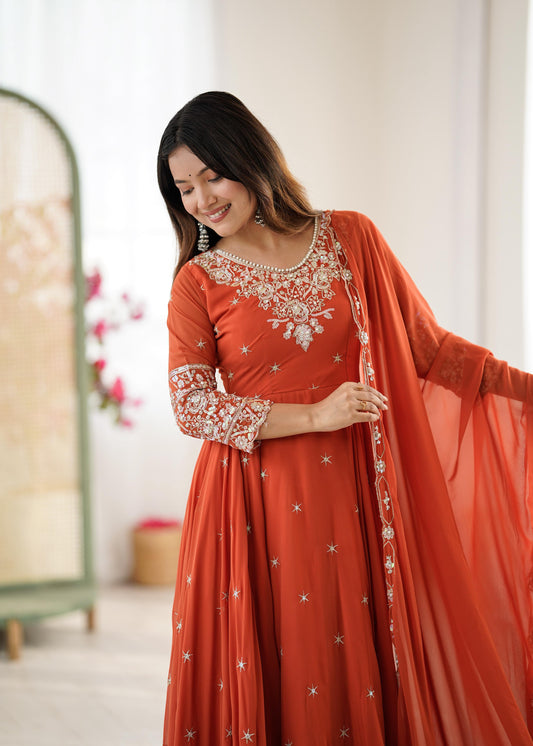 Elegant Embroidered Rembo Sequence Designer Anarkali Three Piece Set"