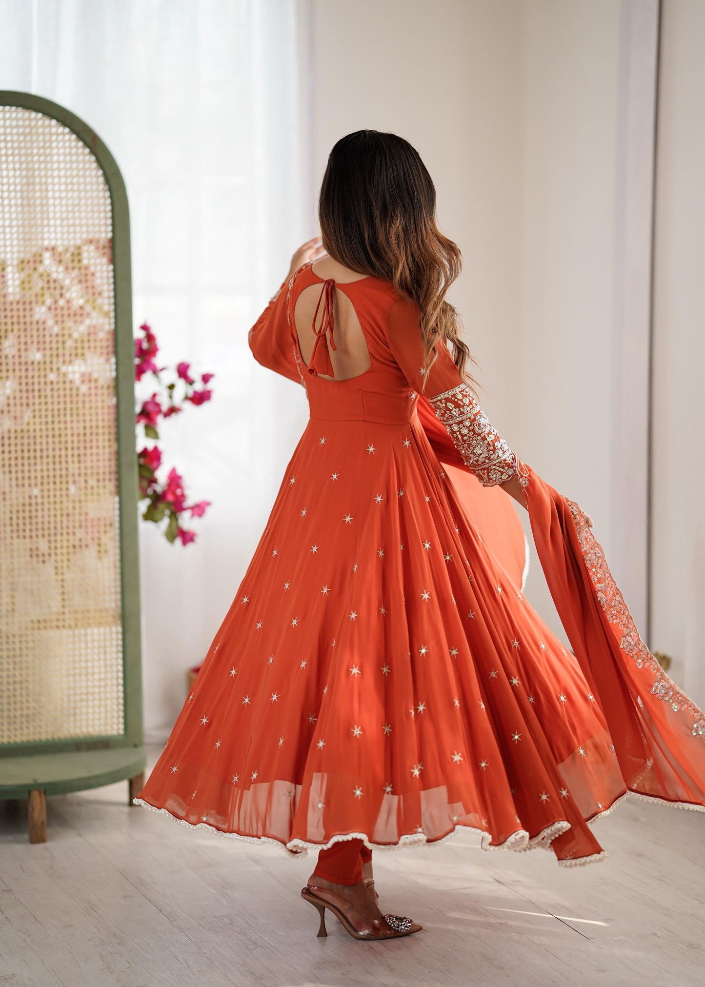 Elegant Embroidered Rembo Sequence Designer Anarkali Three Piece Set"