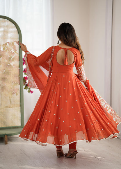 Elegant Embroidered Rembo Sequence Designer Anarkali Three Piece Set"