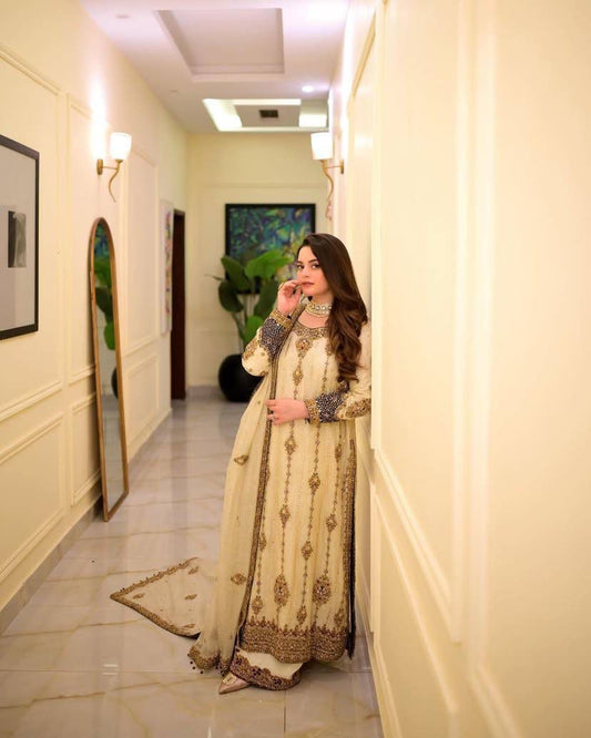 Regal Ivory/Beige Heavily Embroidered Jacket Style Anarkali Set