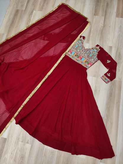 Majestic Red Anarkali Gown with Heavy Embroidered Yoke